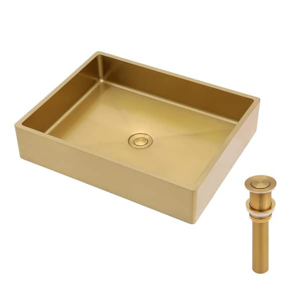 JimsMaison 19 in . Vessel Rectangular Bathroom Sink with Pop Up Drain in Yellow Stainless Steel