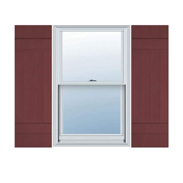 Ekena Millwork 14 in. x 51 in. Lifetime Vinyl Standard Four Board Joined Board and Batten Shutters Pair Bordeaux