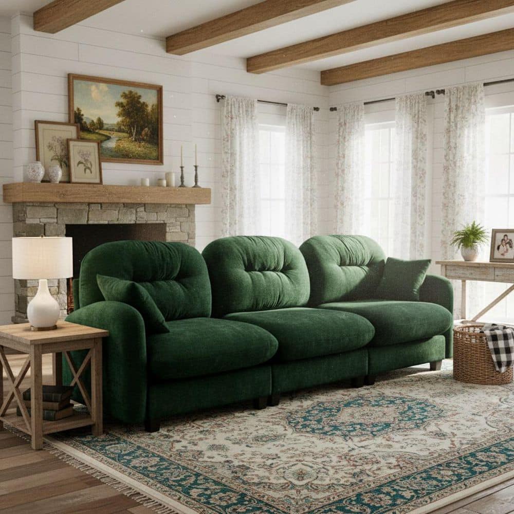 Homy Casa PMOB 107 in. Round Arm 3-piece Chenille Rectangle Tufted 