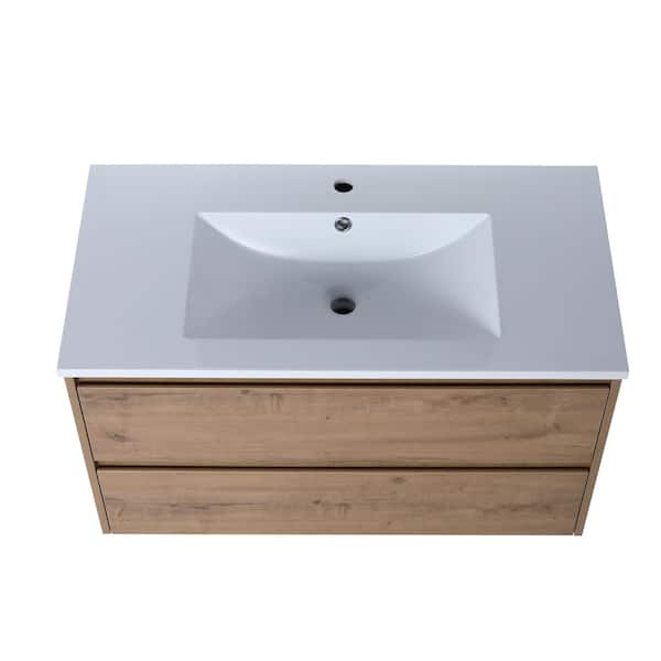 Logmey 36 in. W x 18 in. D x 21 in. H Bath Vanity in Imitative Oak with White Top