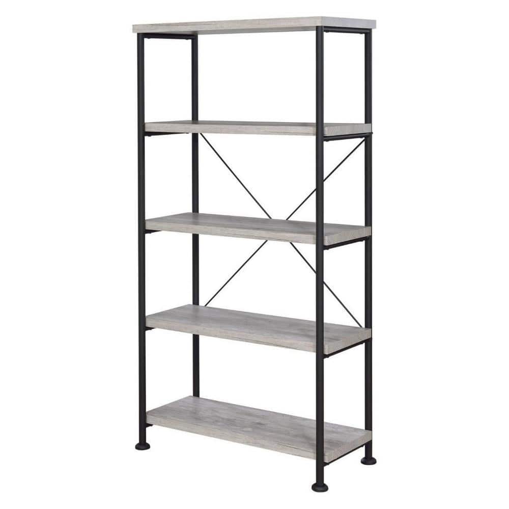 Gray Driftwood and Black Metal 4-Tier Bookcase