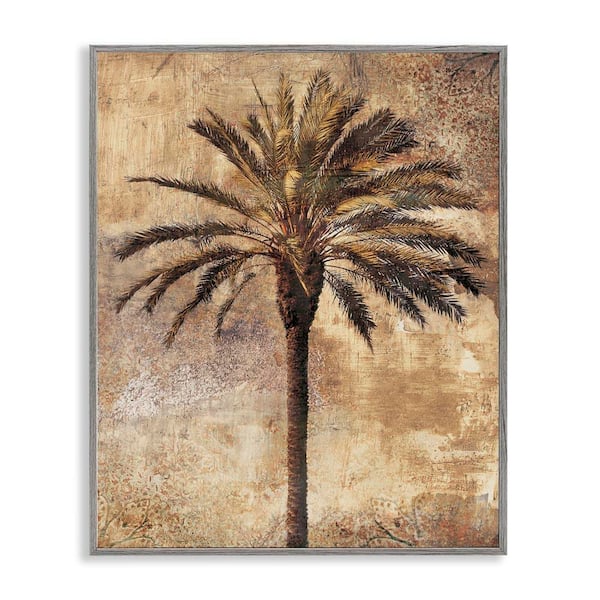 Stupell Industries Distressed Palm Tree by Dan Sproul Gray Framed Nature Giclee Art Print 30 in. x 24 in.