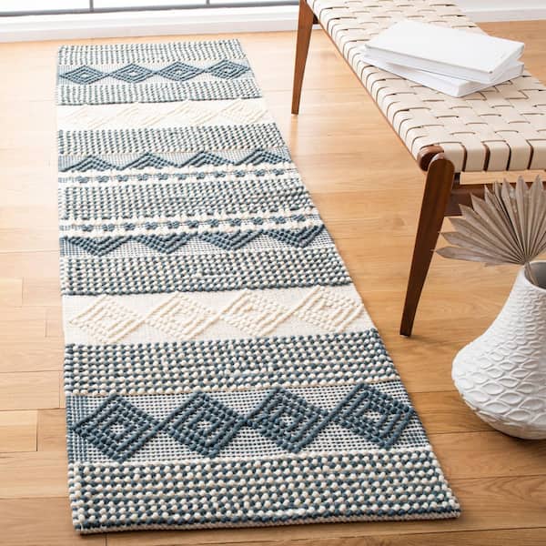 Natura 2 ft. x 10 ft. Dark Green/Ivory Striped Diamonds Runner Rug