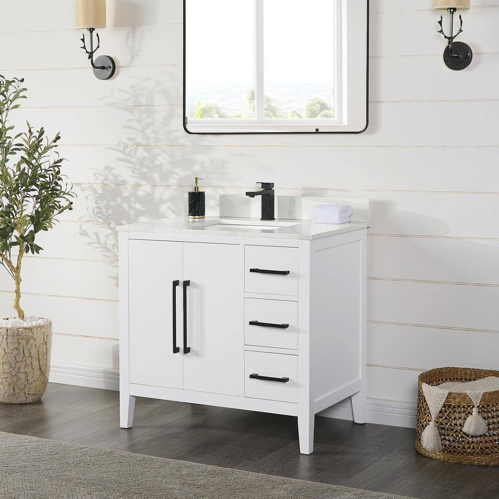 Laurel 36" White Wood Vanity with Calacatta Quartz Countertop