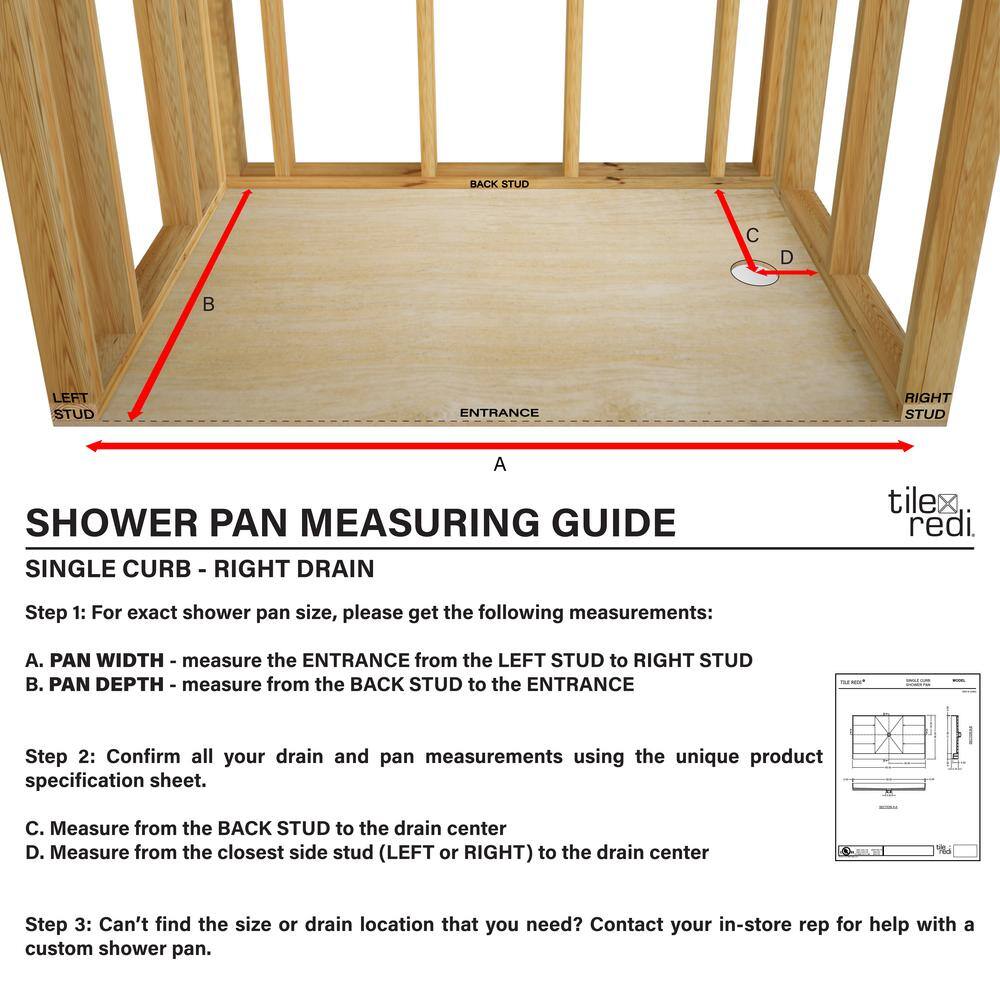 Gray 36-Inch Square Tileable Shower Pan with Right Drain
