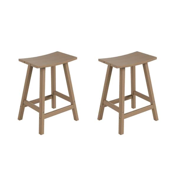 Franklin Weathered Wood 24 in. Poly HDPE Fade Resistant Outdoor Patio Saddle Seat Counter Height Bar Stool (Set of 2)