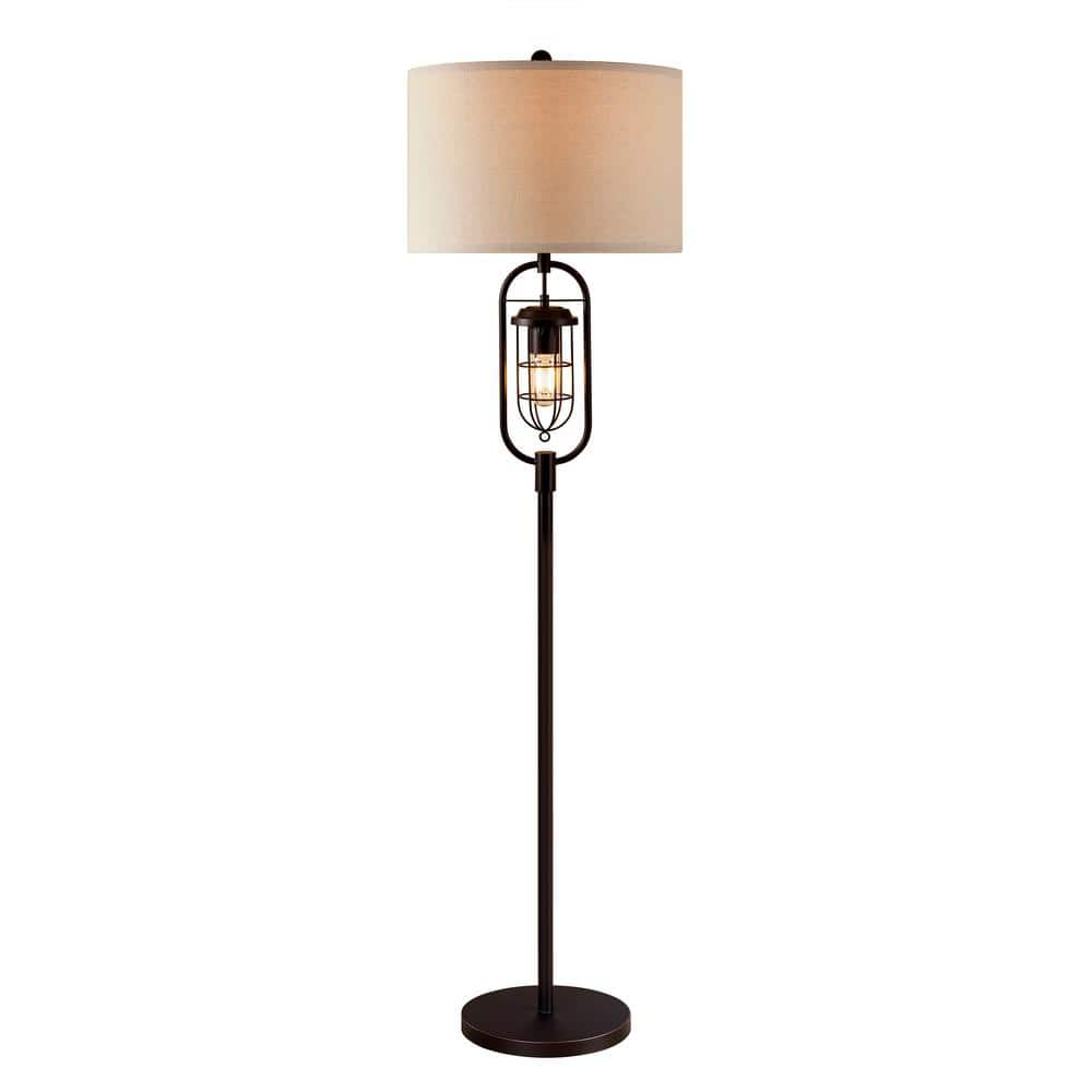 62.5 in. Industrial Blackened Bronze Metal Standard Floor Lamp with Night Light