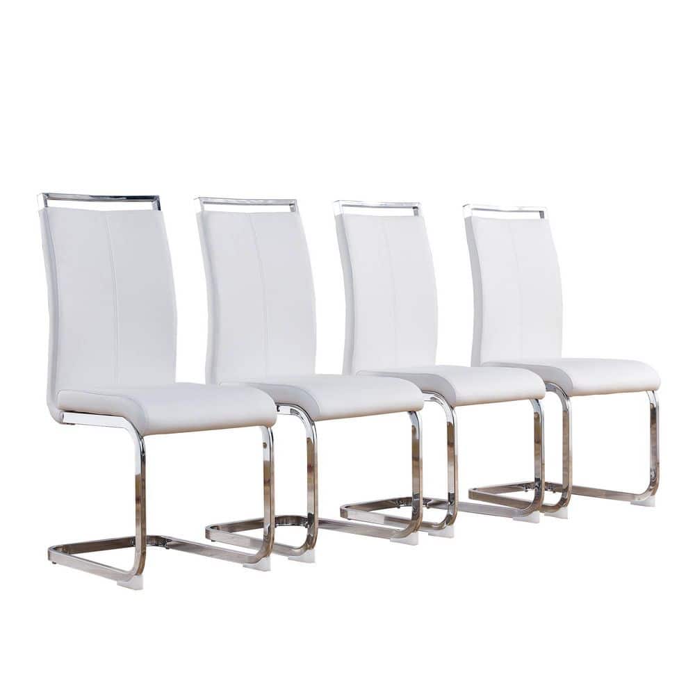 White Modern Dining Chairs PU Faux Leather High Back Upholstered Side Chair