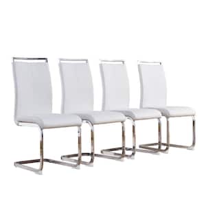 White Modern Dining Chairs PU Faux Leather High Back Upholstered Side Chair with C-shaped Tube Chrome Metal Legs