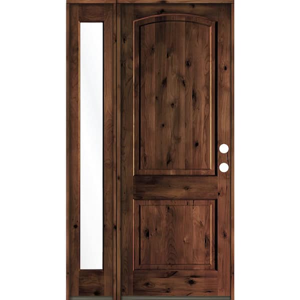 Krosswood Doors 56 in. x 96 in. Alder 2-Panel Left-Hand/Inswing Clear Glass Red Mahogany Stain Wood Prehung Front Door with Sidelite