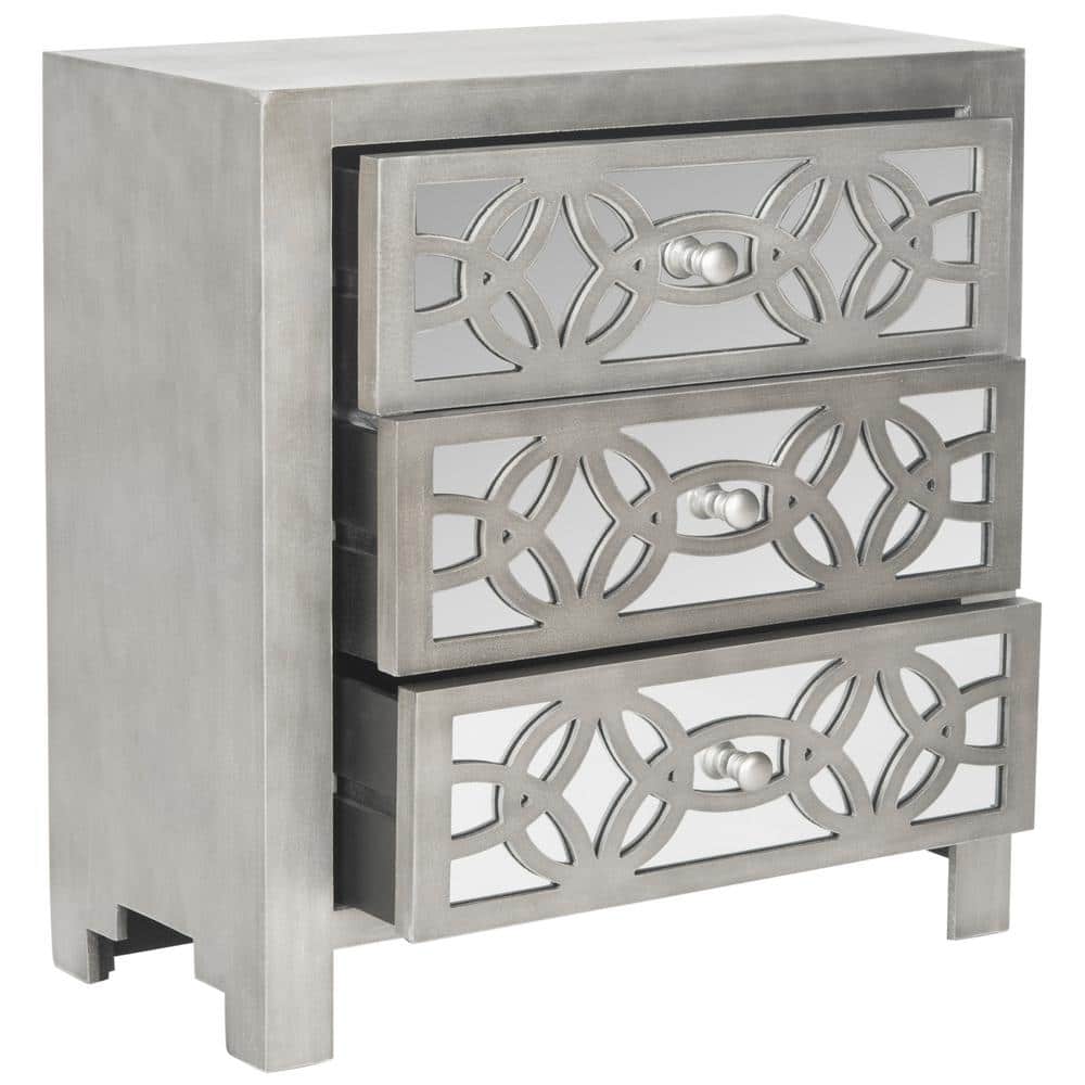 Transitional Tasha Mirrored 3-Drawer Chest in Soft Grey