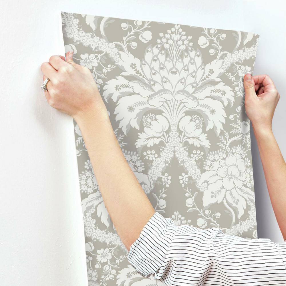 Beige Damask Pre-pasted Removable Washable Wallpaper