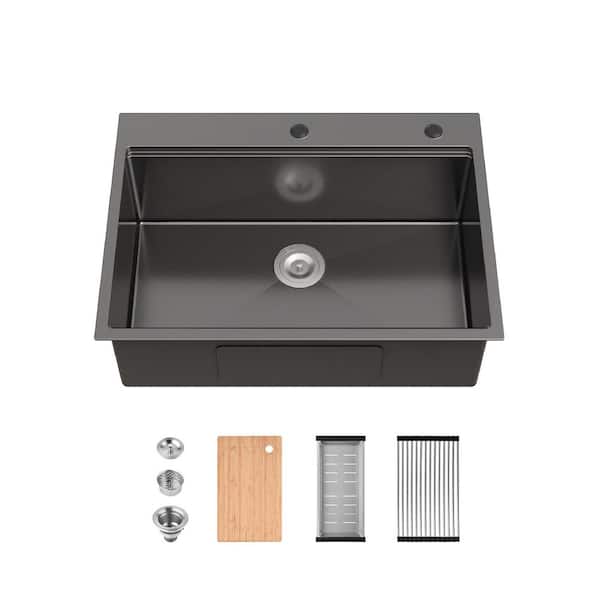 HMMHVV 23 in. Drop-In Single Bowl 20-Gauge Black Stainless