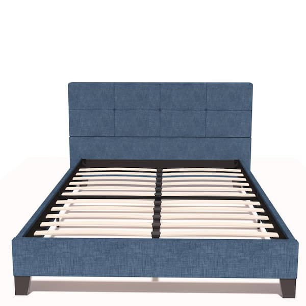 Upholstered Linen Full Platform Bed, Blackstone Upholstered Square Stitched Platform Bed King Dimensions