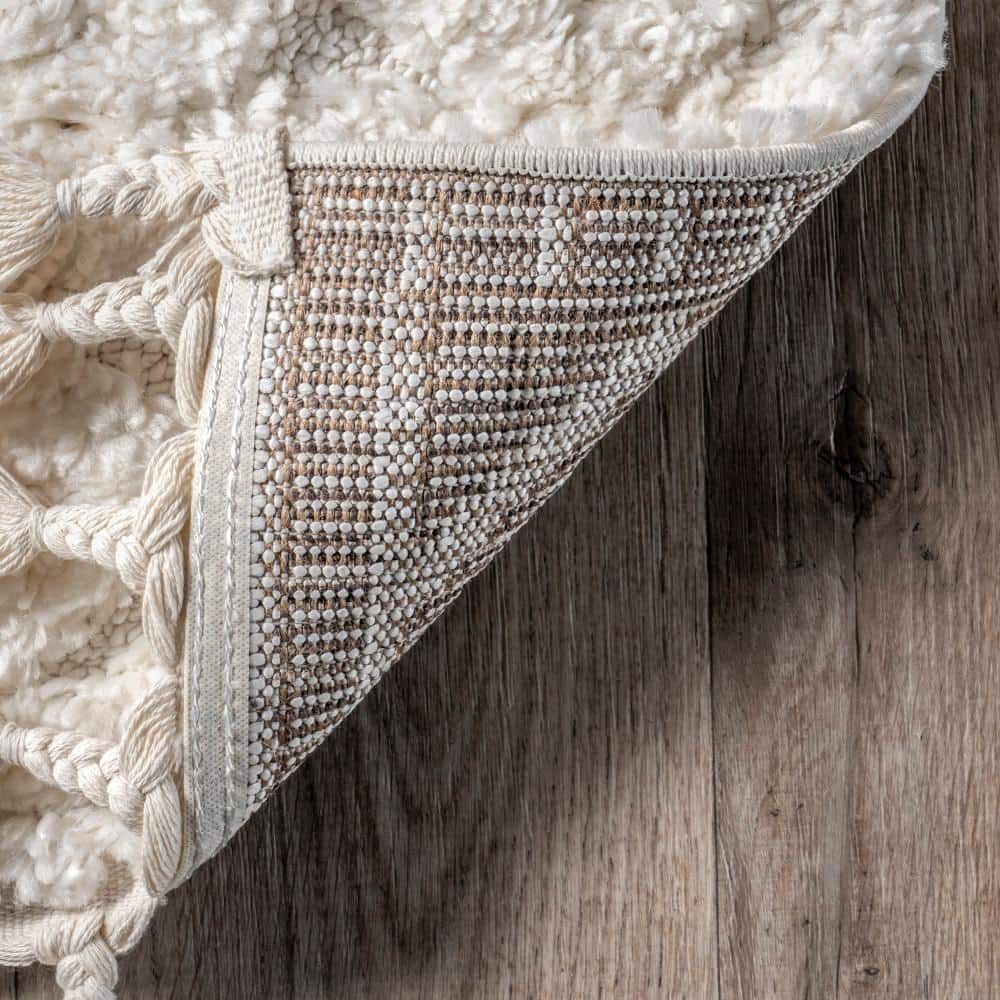 Cream Braided Synthetic Rectangular Area Rug 4' x 6'