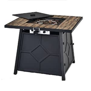 Square Metal 28 in. Propane Outdoor Fire Pit Table Gas Fire Table with Removable Lid Lava Stone