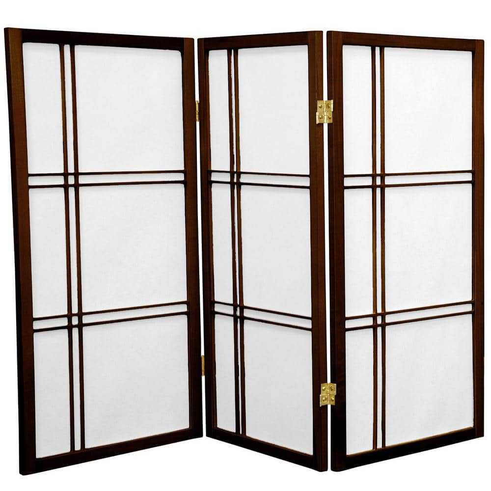 Oriental Furniture 2-Feet Window Pane Desktop Japanese Shoji Privacy Screen Room Divider 3 Panel Walnut