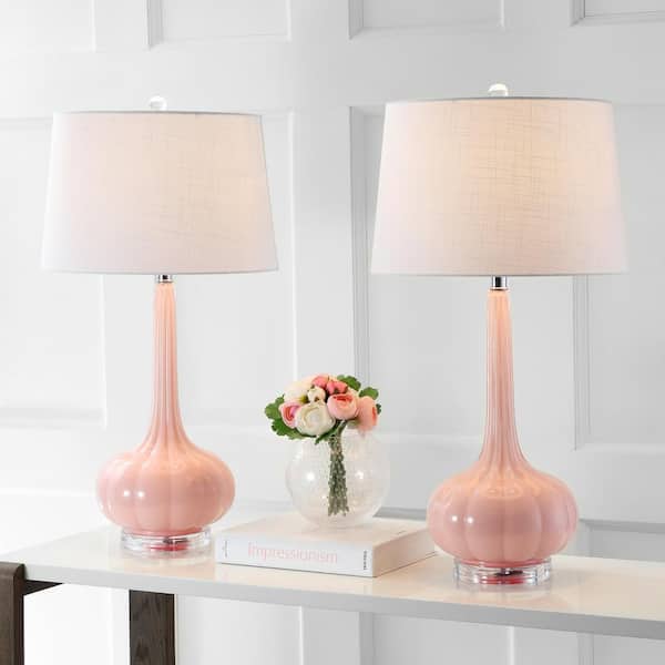 JONATHAN Y Bette 28.5 in. Pink Glass Teardrop Table Lamp (Set of 2)