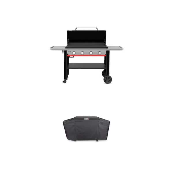 Slate Griddle 4-Burner Liquid Propane Gas 36 in. Flat Top Grill in Black with Open Cart and Grill Cover Combo