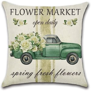 Outdoor Throw Pillow Covers 18 in. x 18 in. Green Garden Pattern Decorative Cushion Covers Spring Waterproof Set of 4