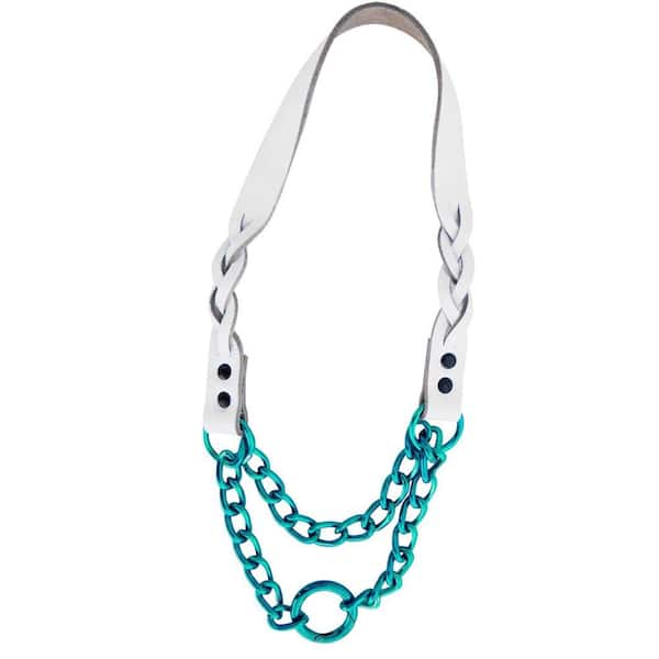 Platinum Pets 15 in. Braided White Leather Martingale in Teal