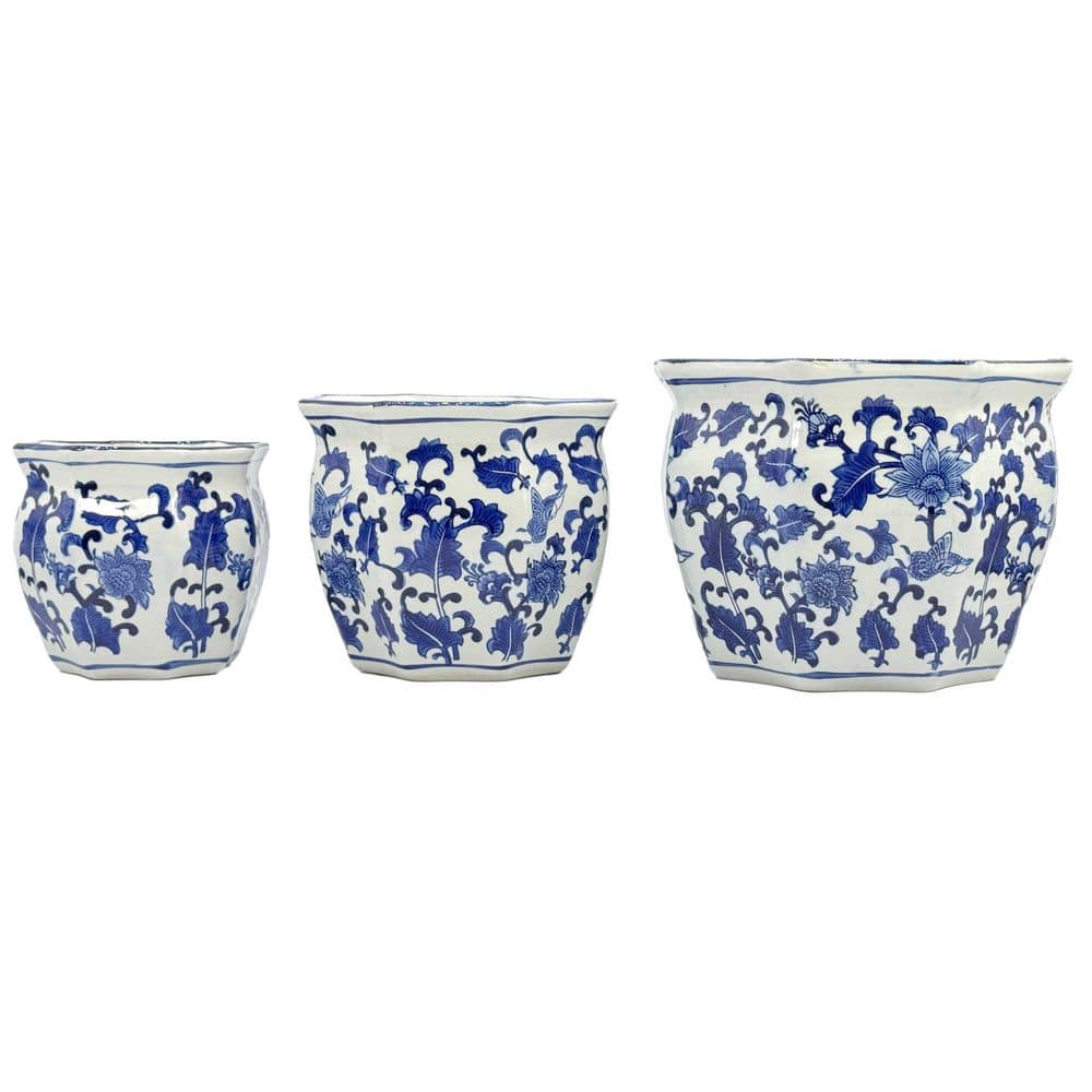 Set of 3-7.5 in. / 10 in. / 13 in. Blue and White Ceramic