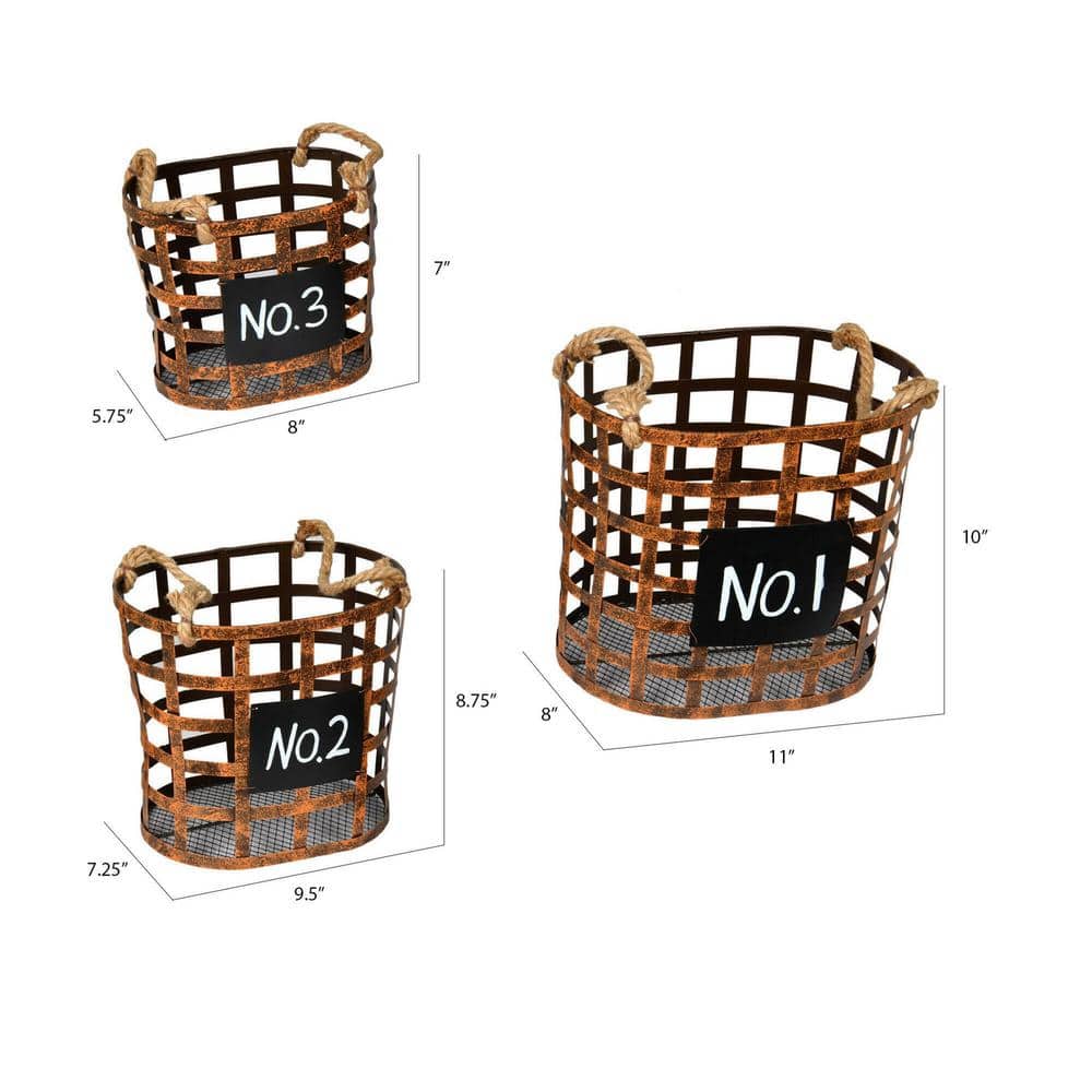 Rustic Brown Wire Oval Storage Baskets with Chalkboard Panels, Set of 3