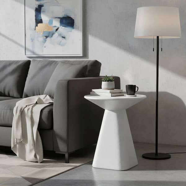 Elsie 18&quot; Wide Circular Fiberstone Side Table with Powder-Coated Finish for Indoor/Outdoor Use in White