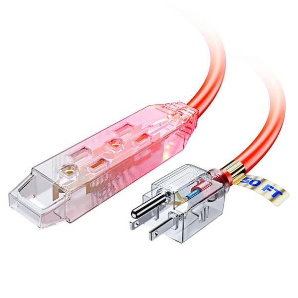 MAXIMM 50 ft. 16 / 3 Light Duty Indoor Extension Cord with Lighted Receptacles and Eyelet, 3-Outlet, 13 Amps, Orange