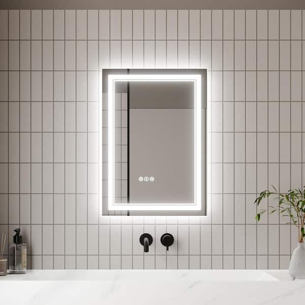 Staykiwi 20 in. W x 28 in. H LED Rectangular Glass Frameless Anti-Fog Wall Mounted Bathroom Vanity Mirror in White