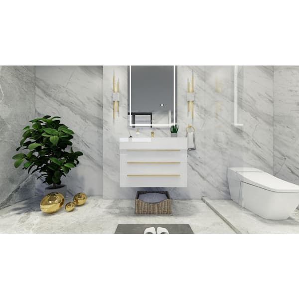 BV Better Vanity Bethany 30 in. W x 20 in. D x 22 in. H Single Sink Floating Bath Vanity in High Gloss White with White Acrylic Top