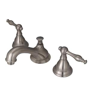 2-Handle 8 in. Widespread Bathroom Faucets with Brass Pop-Up in Brushed Nickel