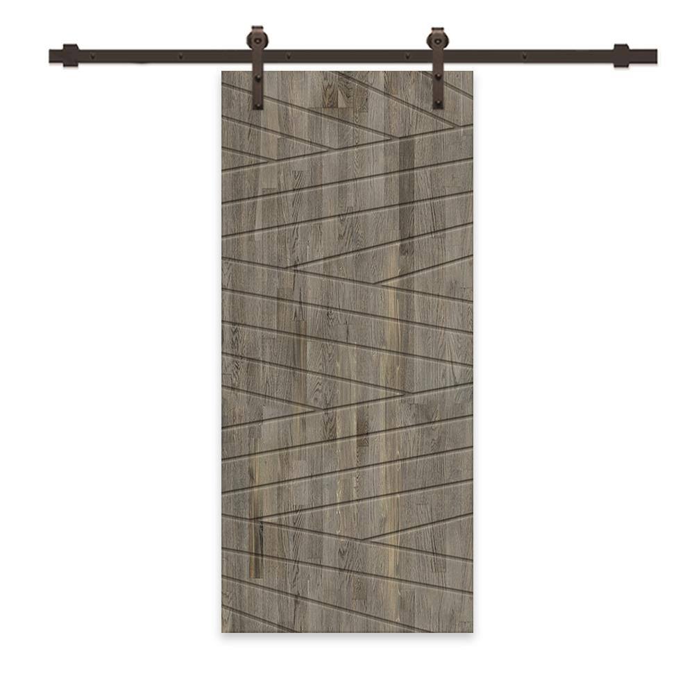 30 in. x 80 in. Weather Gray Stained Pine Wood Modern Interior Sliding Barn Door with Hardware Kit price history on PriceWatchPro