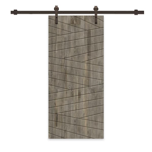 CALHOME 30 in. x 96 in. Weather Gray Stained Pine Wood Modern Interior Sliding Barn Door with Hardware Kit