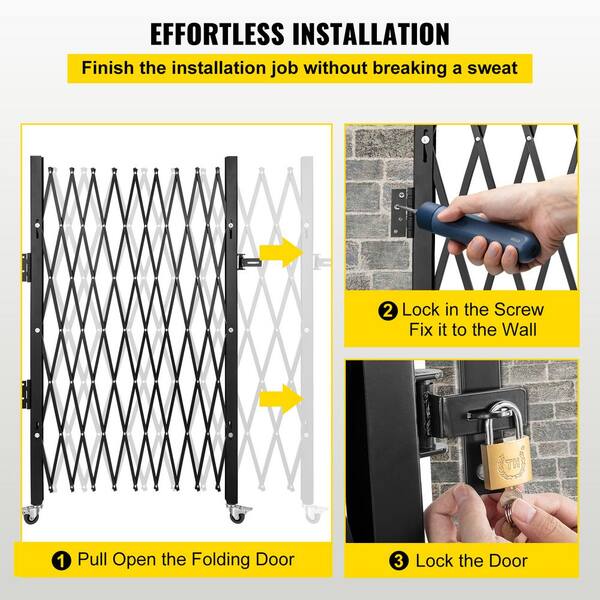 85" Tall Single Folding Security Gate With Wheels - Expandable Driveway/Storefront Barrier