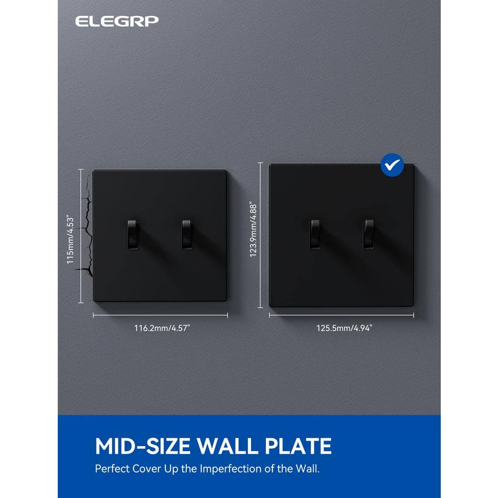 Black 2-Gang Screwless Plastic Toggle Wall Plate