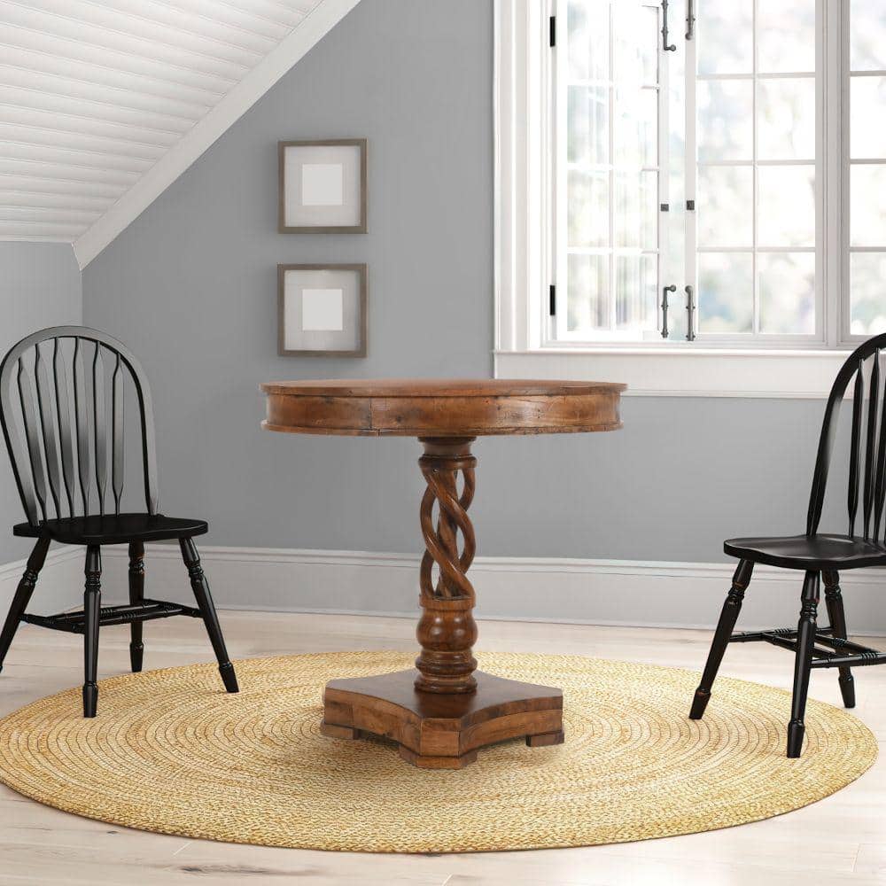 THE URBAN PORT 30 in. W Walnut Brown Round Mango Wood Table with
