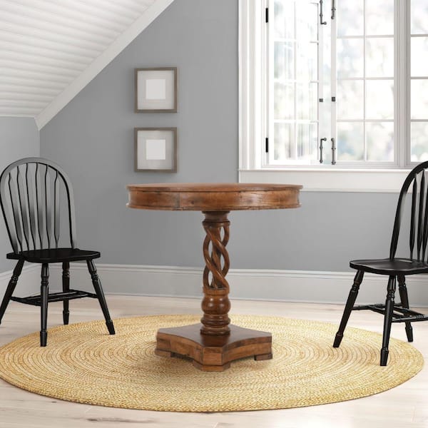 THE URBAN PORT 30 in. W Walnut Brown Round Mango Wood Table with Twisted Pedestal Base and Molded Top
