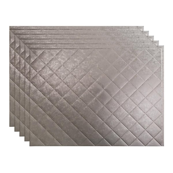 Fasade Quilted 18.25 in. x 24.25 in. Vinyl Backsplash Panel in Galvanized Steel (5-Pack)