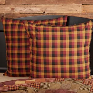 Heritage Farms Burgundy Mustard Black Primitive Check Cotton Euro Sham