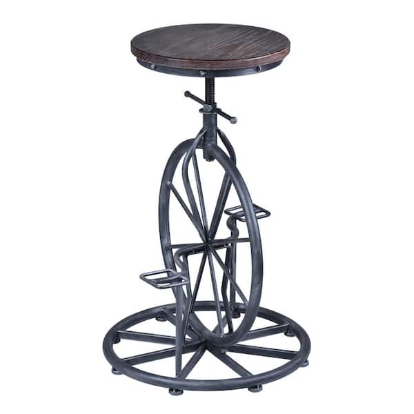 Armen Living Harlem Adjustable Bar Stool in Industrial Gray with Pine Wood seat