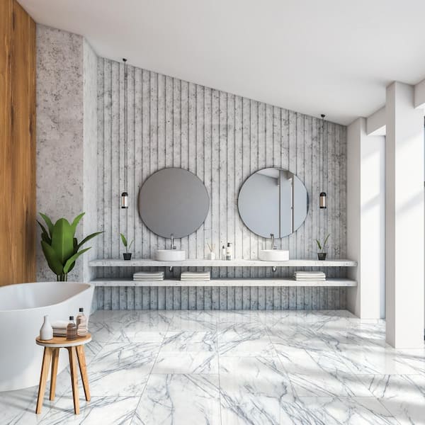 Raphael Gray 24 in. x 48 in. Polished Porcelain Stone Look Floor and Wall Tile (16 sq. ft. /Case)
