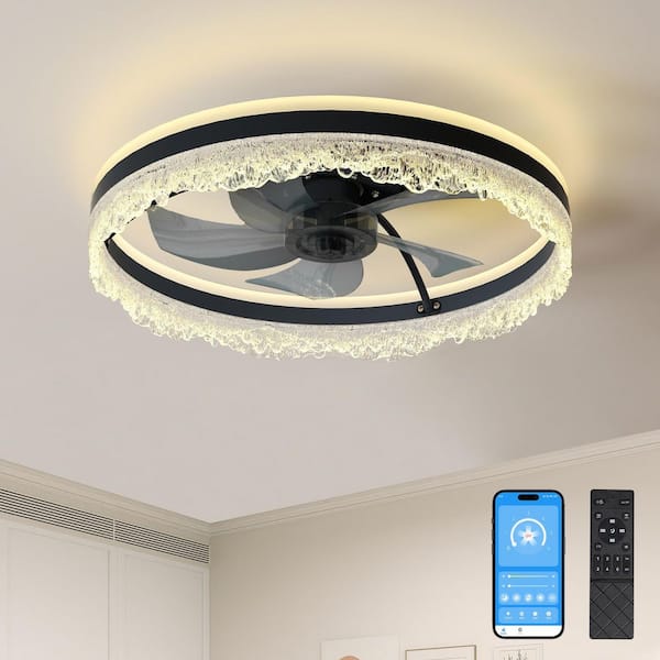 20 in. Indoor Modern black Dimmable Ceiling Fan with Integrrated LED Lihgt and Remote Low Profile Ceiling Light