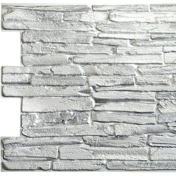 Dundee Deco 3D Falkirk Retro 1/100 in. x 39 in. x 20 in. White Faux Flagstone PVC Decorative Wall Paneling (10-Pack)