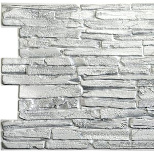 3D Falkirk Retro 10/1000 in. x 39 in. x 20 in. White Faux Flagstone PVC Wall Panel