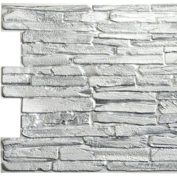 Dundee Deco 3D Falkirk Retro 10/1000 in. x 39 in. x 20 in. White Faux Flagstone PVC Wall Panel