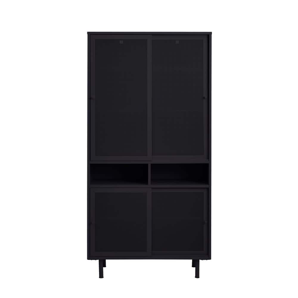 Black 70.5 in. H Storage Cabinet with Metal Mesh Doors