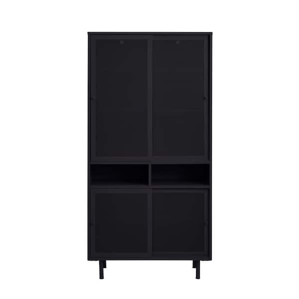 Unbranded Black 70.5 in. H Storage Cabinet with Metal Mesh Doors