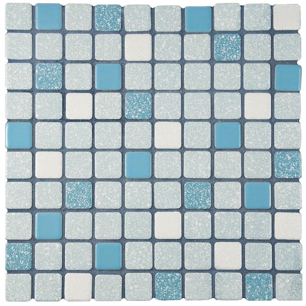 Merola Tile Crystalline Square Blue 6 in. x 6 in. Porcelain Mosaic Take Home Tile Sample