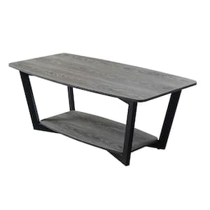 Graystone 47.25 in. Weathered Gray/Black Low Rectangle Particle Board Coffee Table with Shelf